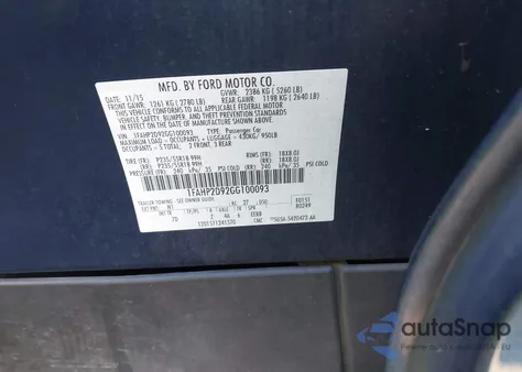 2016 Ford Taurus Se из США, поврежденный, VIN 1FAHP2D92GG100093